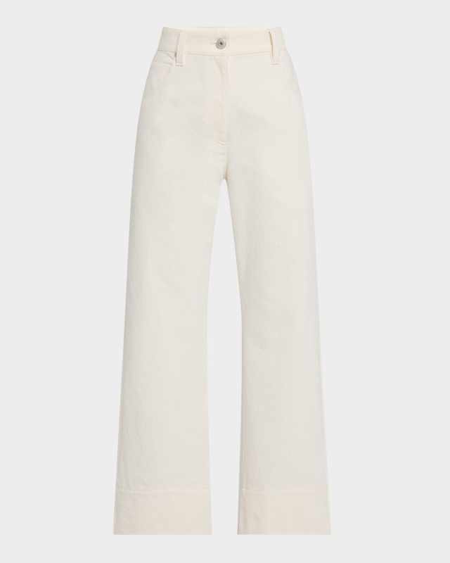 Cotton-Wool Barrel Cuff Wide-Leg Jeans